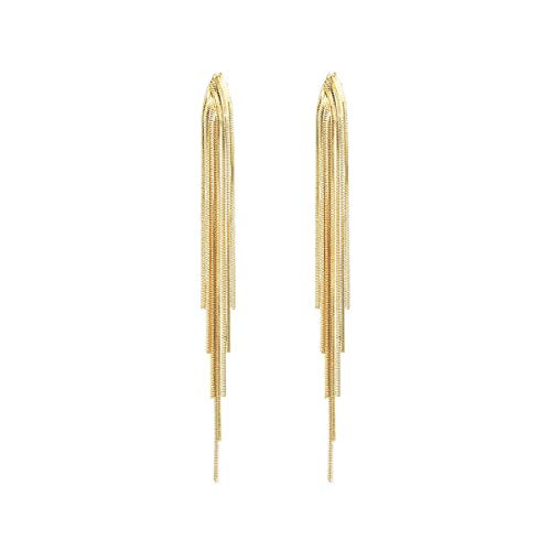 Long Tassel Dangle Earrings for Women Gold Silver Chain Tassel Earrings Punk Sleek Metal Chain Earrings Hypoallergenic Lightweight Tassel Drop Earrings (Gold)