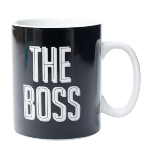 Katsy Style Ceramic The Boss Large Single Mug - Coffee Tea Cup Modern Theme Durable Handle Hot and Cold Beverage Safe Black Color One Piece