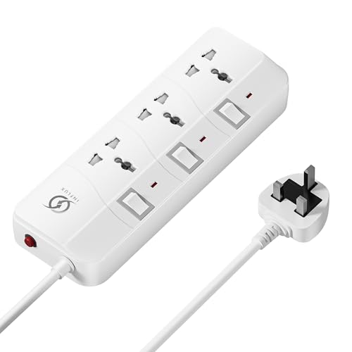 INFLUX 3-Outlet 3-Meter Extension Cord Multi-Plug Power Extension with Individual Safety Buttons Ideal for Home Office