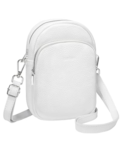 befen White Genuine Leather Small Crossbody Purses for Women, Woman Cell Phone Bags Wallet With RFID Blocking Card Slots