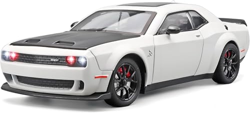 Image of 1:24 Dodge Challenger Diecast Toy Car - Multifunctional Alloy Model with Pull Back Action, Openable Doors, Bonnet & Boot, Sound & Light - Kids & Collector Gift (WHT+BLK)