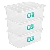 Optimal Products 3 x 5 Litre Clear Plastic Storage Boxes With Lids Set of 3, Transparent Multipurpose Nestable Stackable Plastic Box With Lid Containers For Home, Kitchen, Garage, Office, Accessories