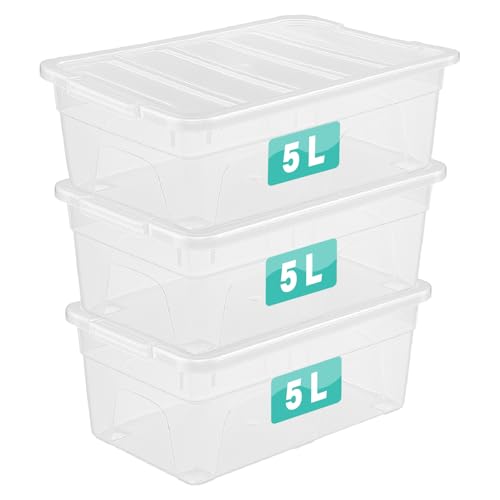 Optimal Products 3 x 5 Litre Clear Plastic Storage Boxes Wit