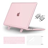 MOSISO Compatible with MacBook Pro 13 inch Case M2 2025-2016 A2338 M1 A2251 A2289 A2159 A1989 A1708 A1706, Heavy Duty Plastic Hard Case with Kickstand&Keyboard Skin&Screen Film&Type C, Pink