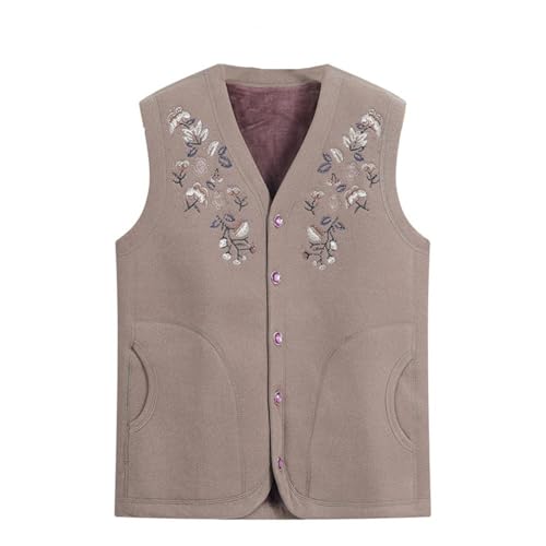 [SDSXZWG] ベスト シニア レディース 高齢者 チョッキ Vネック 前開き ボタン トップス 花柄 刺繍 ノースリーブ カーディガン 裏起毛 保温 防寒 婦人服 お年寄り おばあちゃん プレゼント 春秋冬 普段着 アウトー (JP, アルファベット, 3XL, コーヒー)のサムネイル
