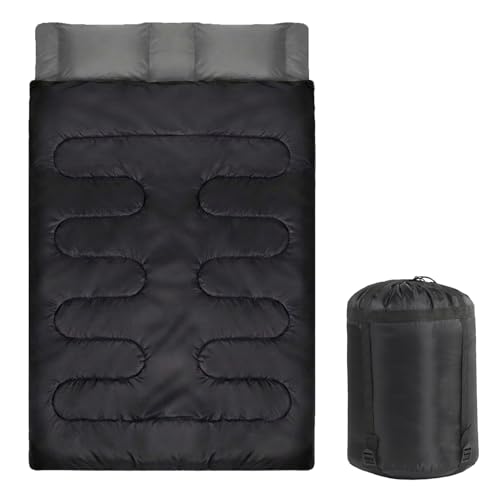 Bolsa de Dormir Doble para 2 Personas con 2 Almohadas - Ligera, para Adultos y Adolescentes, Algodón, para Camping, Mochilero y Senderismo con Bolsa de Transporte, Para Climas Fríos y Cálidos miniatura 1