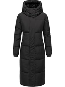 Navahoo Damen langer Wintermantel warmer Steppmantel mit 2-Wege-Reißverschluss und verstellbarer Kapuze Taublüte XIV Black Gr. S