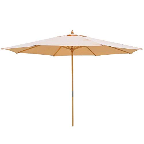 13ft Beige Patio Umbrella XL 8 Ribs w/German Beech Wood Pole UV Protection