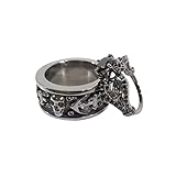 Dfine Skulls Anchor Skull Wedding Ring Band Set His and Her Matching Skull Rings Couple Gun Metal Finish 925 Sterling Silver, Blue,Black (DFJS18)