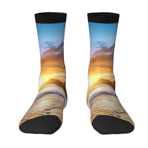 Crew Athletic Socks Moisture-Wicking Running Sock Beach Sunset Landscape Casual Calf Socks for Men Women