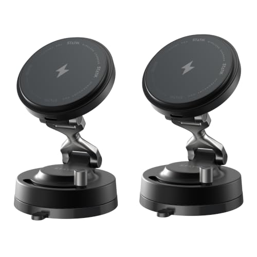 Image of Statik HyperMount Pro Magnetic Charging Phone Holder for iPhone and Android | 15W Wireless Charging, Nano-Suction VacuLock Grip, 360 Rotation, Compatible with MagSafe, Metal Rings for Android