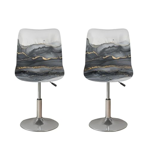Image of Black Marble Bar Stool Covers with Backs Cushion Slipcover for Counter Set of 2 Waterproof Height Mid Low Back Chair Protector Easy to Install