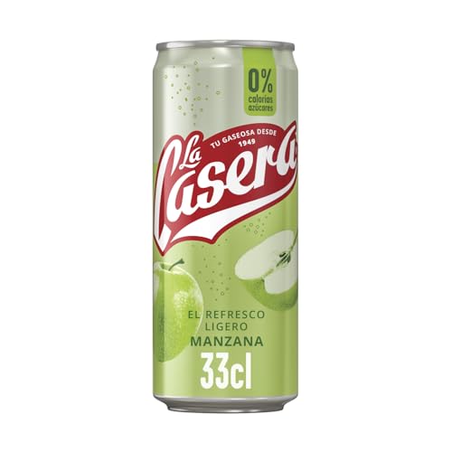 La Casera Refresco Ligero de Manzana, con Cero Azúcares y Cero Calorías - Lata 33cl