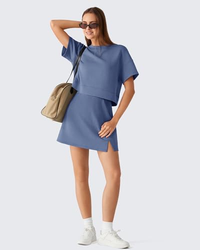 G4Free Womens Skirts Modal Soft Stretchy Elastic High Waistband Front Split Casual Lounge A Line Skirt with Side Pockets (Denim Blue,XL) — view 6