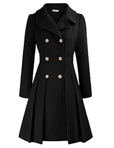 GRACE KARIN Damen Jacke Warm Coat Winter Mantel Langarm Doppelknopf Revers Wintermantel Mantel dress style Outwear Schwarz M