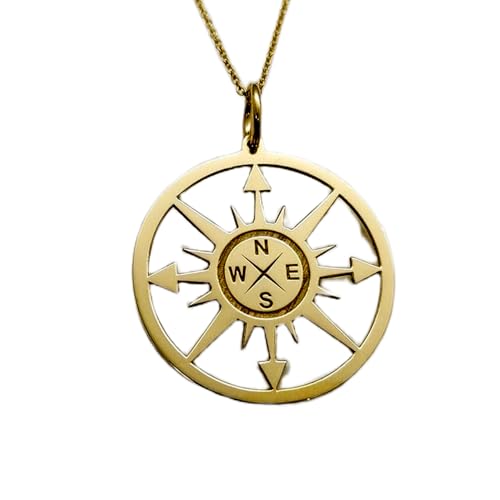 Collier boussole argent sterling plaqué or | Pendentif 24 mm et chaîne 45,7 cm unisexe