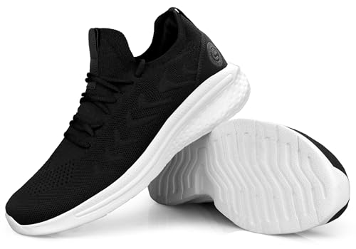 Pujcs Men Sneakers Lightweight Running Shoes for Men Slip on Walking Shoes Black White 5