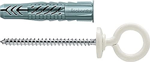 FISCHER Universaldübel UX 8 x 50 OH N, je 25 Nylondübel mit nylonbeschichteter Ösenschraube, Allzweckdübel mit Rand, für optimalen Halt bei Befestigungen in Beton, Gipskarton, Kalksand-Lochstein UVM.
