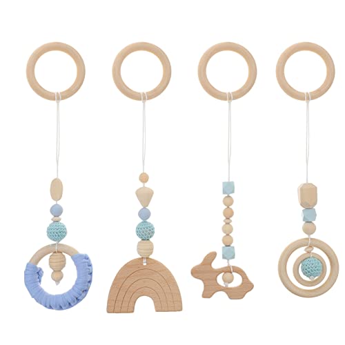 Image of 4Pcs Wood Toys Wooden Hanging Toy Wood Activity Pendant Dangling Teething Soother Nursery Decor Montessori Play Gym