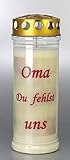 Kerzen Junglas Grabkerze Oma Du fehltst Uns, (21x7,5 cm) Grablicht mit 7 Tage Brenndauer (3913), Wetterfestes Trauerlicht mit Deckel, Hochwertige Trauerkerze, Edle Gedenkkerze aus Deutschland