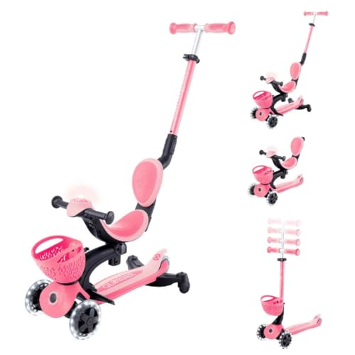 GLOBBER GO-UP Baby Lights 360&deg; - Tretroller, Dreirad und Laufrad f&uuml;r Kinder - h&ouml;henverstellbares Kinderfahrzeug - 3r&auml;drig bis 9 Jahre - Bunte LED-Leuchtrollen - pink-pastellrosa