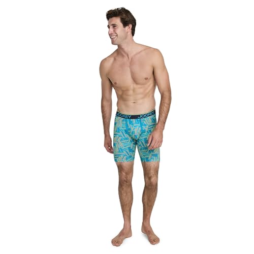 Jockey Men's Underwear Chafe Proof Pouch Microfiber 8.5" Long Leg Boxer Brief - 3 Pack, Northern Light/Abstract Traction/True Navy, XL4