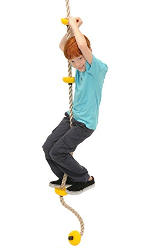 Swinging Monkey Products Climbing Rope with Platforms, Yellow - Playground Accessories, 6.5 Foot Rope Supports Over 300lbs