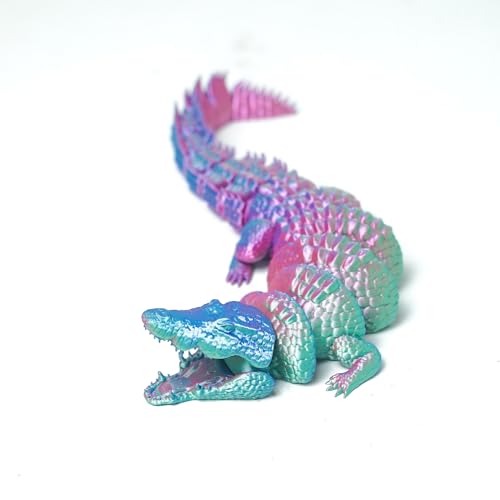 3D Printed Crocodile,Movable Mouth,Flexible Joint Animal lacertid Figurines, Home Office Decor,Articulated Fidget Toy for Adults Teens Surprise Festival Gifts (PG)
