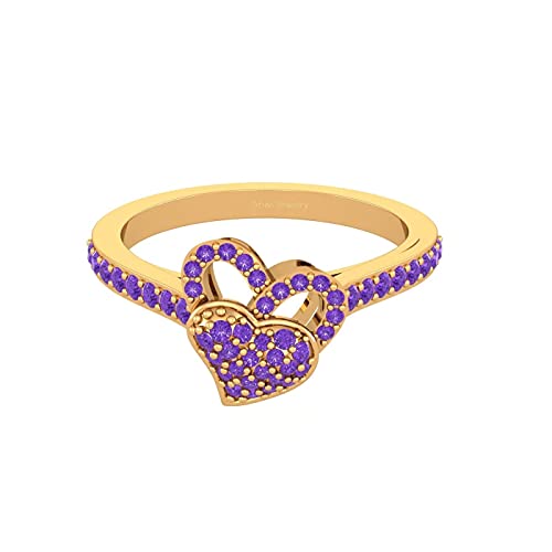 Bague de promesse cœur et diamants violets, le cadeau idéal en or jaune Fn
