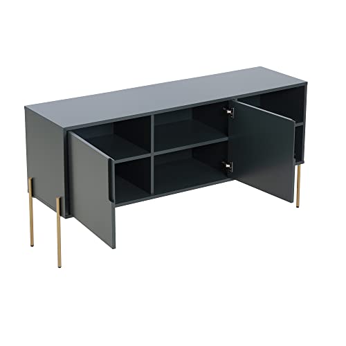 Williamspace 64" Buffet Sideboard, Mid-Century Modern Wood Cabinet With 2 Doors And Open Storages, Entryway Serving Storage Cabinet With Metal Legs - Matte Green #TOP4