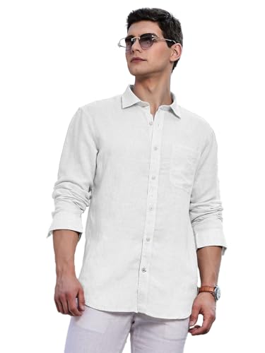 Image of Classic Black Linen Cotton Button-Down Shirt, Full Sleeves, Slim Fit, Casual Wear
