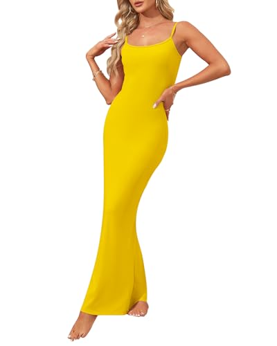 Image of AUSELILY Womens Bodycon Maxi Dress Square Neck Sexy Slip Long Dress | Sleeveless slip design with a long skirt line, Going out dress for celebrations, Style with heels