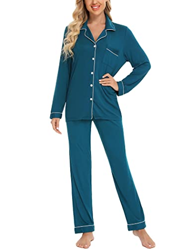 Image of Pjmlifecoco Pajamas Set Long Sleeve Womens Button Down Sleepwear Two Piece Nightwear Soft Pj Lounge Sets S-XXL