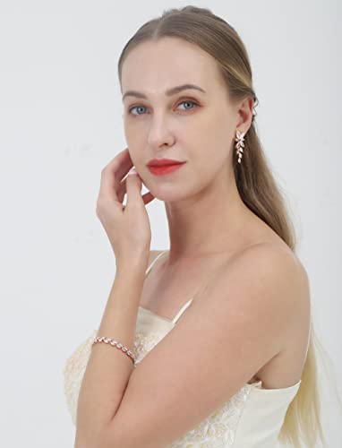 Udylgoon Bride Cubic Zirconia Earrings Bracelet Jewelry Set For Bridesmaid Wedding Party Prom Homecoming (Rose Gold) #TOP1