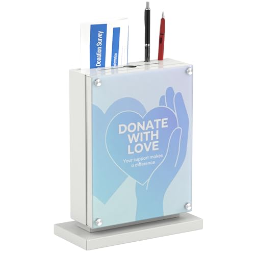 Image of Suggestion Box with Slot and Lock-Wall Mount Option, Metal Ballot Box with Acrylic Panel for Voting (Grayish White)