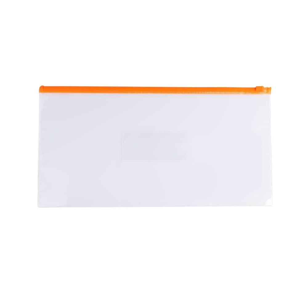 Pack of 12 DL Clear Zippy Bags with Orange Zip
