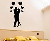 Wandtattoo Liebespaar Liebe Kuss Herz Hochzeit Tattoo Sticker Aufkleber 1A033, Farbe:Dunkelgrau glanz;Hohe:90cm