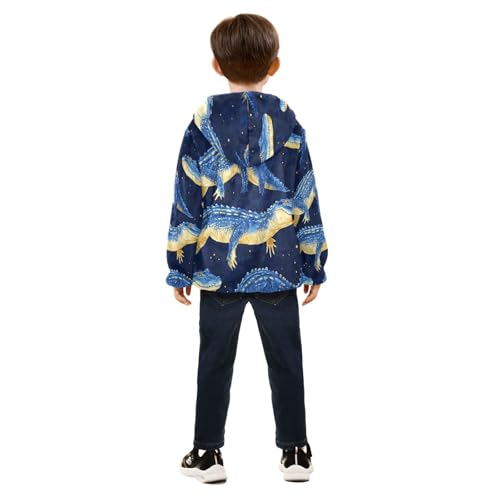 Blue Crocodile Pattern Print Toddler Fleece Jacket Girl Boys Hooded Fleece Jacket Coat Warm Outwear Zip-up 3-10T4
