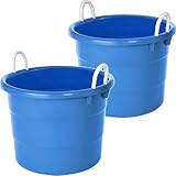 (2 Pack) - 18 Gallon Round Storage Tub with Rope Handles, Open Top, Multi-Purpose Heavy Duty Plastic for Toys, Laundry, and Much More (Blue)