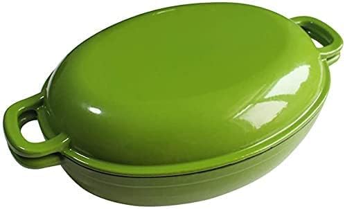 Miniatura 6 de LSHAOBO Olla ovalada de hierro fundido, olla multiusos de hierro fundido, olla de doble uso, olla de suplemento alimenticio, olla de gas, cocina de
