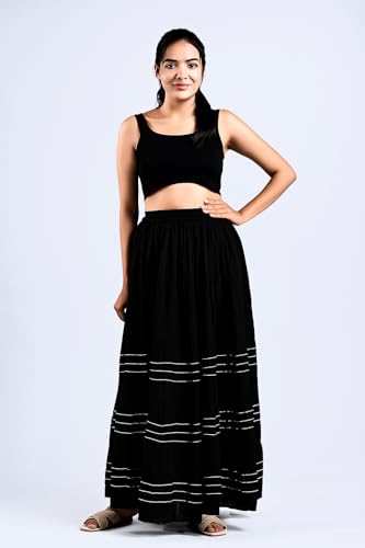 Image of Payal Creation Women's Rayon Flared Long Skirt with Gota Lace | Ethnic Maxi Skirt for Girls & Women | Festive Casual Flowy Comfortable Skirt | Free Size White Long Skirt
