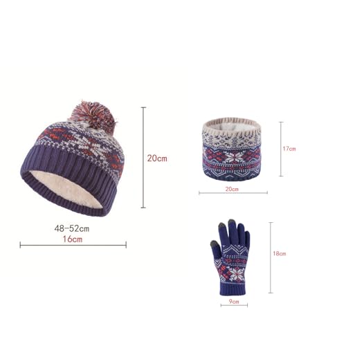 Kids Winter Hat Gloves Scarf Set for Boys Girls 4-10 Years Fleece Lined Pompom Beanie Touchscreen Mittens Neck Warmer4
