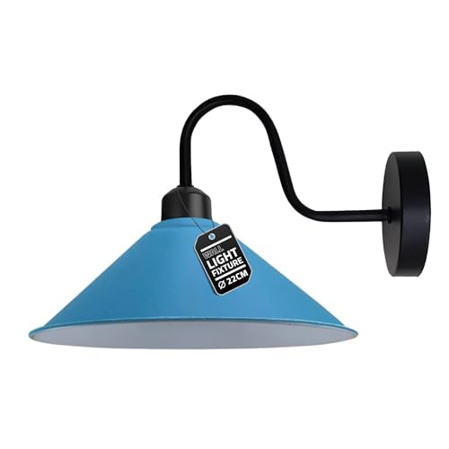 LEDSone Vintage Wall Light Fixture, Vintage Black Wall Sconce E27 Base Socket Screw Type Industrial Wall Mounted Swan Neck Cone Shape Shade Wall Sconce (Blue, Without Bulb) — image 1