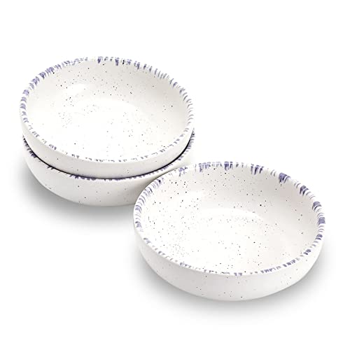 Howise Ceramic Cat Bowls, 5.19 in Cat Food Bowl Cat Dishes for Food and Water, 3 Pack Shallow Pet Bowls for Indoor Cats, White with Violet Blue