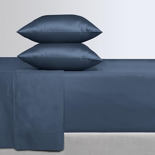 California Design Den Queen Size Bed Set, 400 Thread Count 100% Cotton Sheets Sateen, Deep Pocket Queen Sheets, Soft 4-Pc Bed Sheets, Cooling Sheets (Indigo Navy Blue)