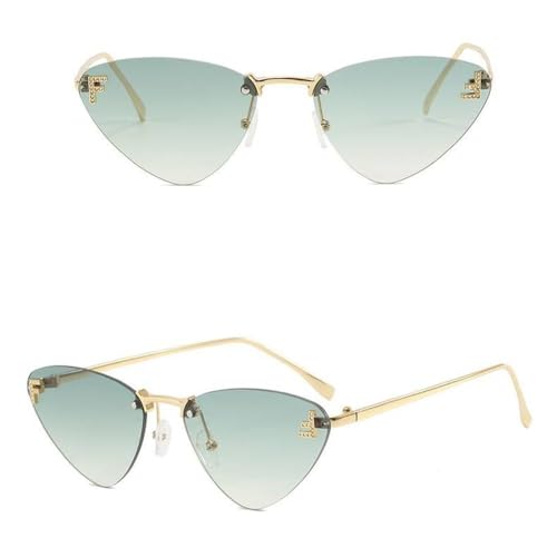 XSJGHLM-Rimless Cat Eye Sunglasses Women Vintage Ocean Lenses Shades Trendy Stylish Luxury Gradient Sun Glasses