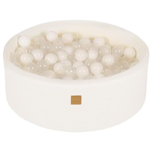 MEOWBABY Soft Foam Runde 90 x 30 cm Ball Bath com 200 peças bolas para bebés e crianças pequenas - Baby Running Stable & Play Room Essentials, espuma Baths, bouclé, branco: Branco/transparen