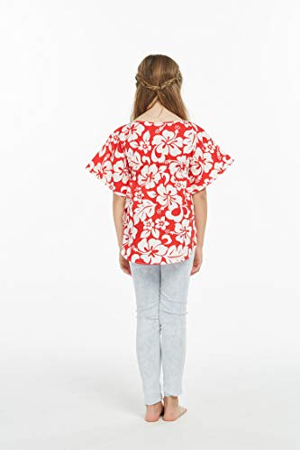 Girl Elastic Strap Hawaiian Luau Poncho Top in Classic Hibiscus Blue2