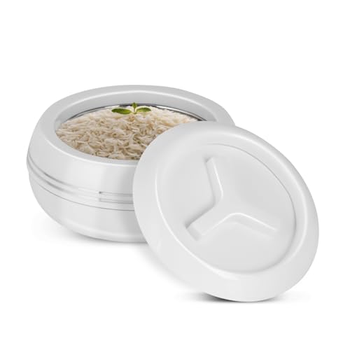 JAYPEE Palazio 600 Inner Stainless Steel Casserole |Pu Insulated Lockable Lid Food Grade Rustproof Hotbox for Kitchen|Hot Pot for Rice|Stackable |Ideal for Gifting |Capacity 600 ml, White