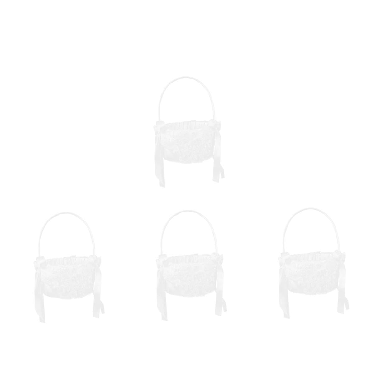 OUNONA 4 Stück Eleganter Hochzeitskorb aus Spitze Tragbarer Blumenkorb mit Einzigartigem Griff für Hochzeiten Partys Dekoration und Praktisch Weißer Spitzenrand für